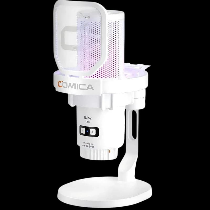 COMICA EJoy Uni Pro(D) Microphone sans fil à condensateur cardioïde RGB Blanc