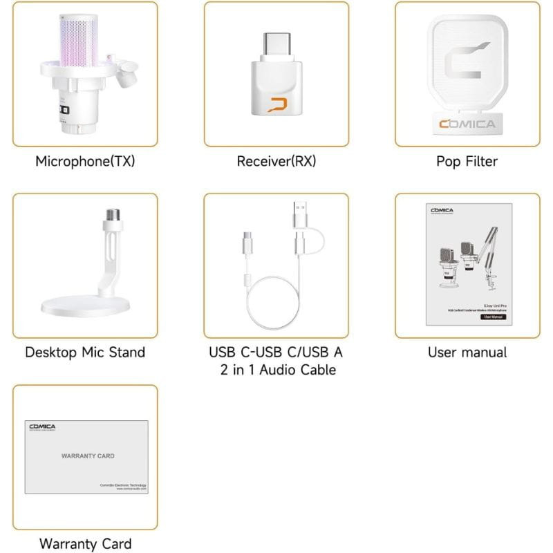COMICA EJoy Uni Pro(D) Micrófono Inalámbrico de Condensador Cardioide RGB Blanco - Ítem4