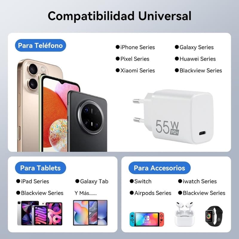 Carregador Blackview 55W Compatibilidade