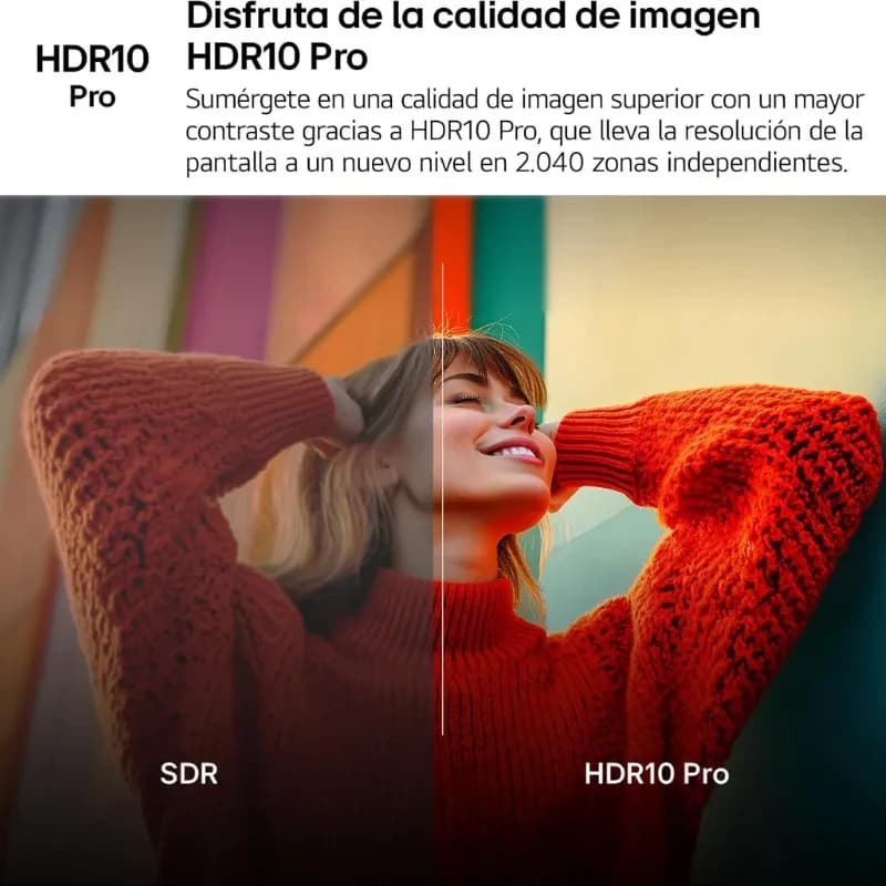LG 86UA75006LA 86 pouces 4K UHD LED avec HDR10 Pro, contraste élevé et détails précis, écran divisé SDR vs HDR pour montrer l’amélioration visuelle