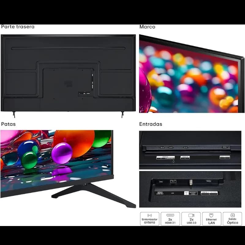 LG 86UA75006LA 86 pouces 4K Ultra HD LED avec cadre fin, pieds en V, 3x HDMI 2.1, 2x USB, Ethernet, entrée antenne et sortie audio optique