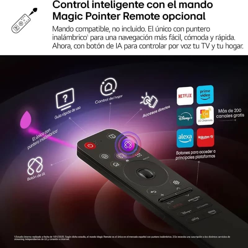 LG 86UA75006LA 86 4K Ultra HD LED – Téléviseur avec télécommande Magic Pointer optionnelle, boutons IA, micro, accès rapide Netflix YouTube Alexa Google
