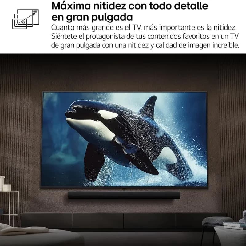 LG 86UA75006LA TV 86 pouces 4K UHD LED, écran large aux couleurs vives et contraste net, idéal pour films et séries, design fin mural avec barre de son