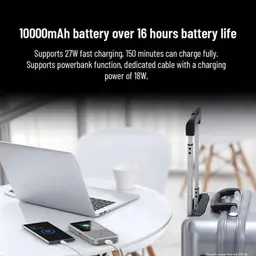 ZTE MU5120 5G Wi‑Fi 6 com bateria 10000mAh, carrega rápida 27W e função powerbank 18W; design portátil ao lado de laptop e mala de viagem