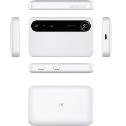 ZTE U50 5G Wi‑Fi 6 – router móvel branco, compacto, formato retangular arredondado, visor lateral com LEDs de status, botões superiores e porta USB‑C