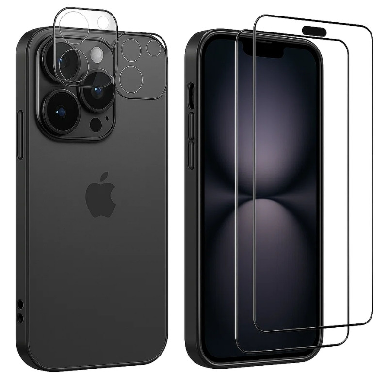 Pack de Acessórios iPhone 16 Pro com 3 Protetores de ecrã + 3 Protetores de câmara + Capa Bumper - Item
