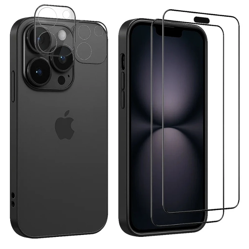 Pack de Acessórios iPhone 16 Pro Max com 3 Protetores de ecrã + 3 Protetores de câmara + Capa Bumper - Item