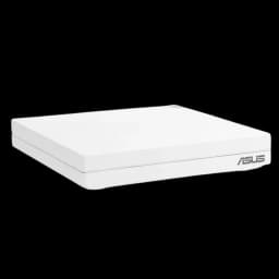 Router ASUS RT-AX57 Go branco, formato quadrado e minimalista, acabamento fosco, logótipo ASUS no canto, design compacto para Wi-Fi 6 Dual Band