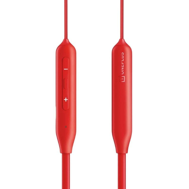 Oneplus Bullet Wireless Z3 SAMBA SUNSET - Écouteurs sans fil rouges avec boîtier de commande intégré, boutons volume + et -, câble souple assorti