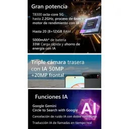 ZTE Nubia Air 5G 8GB/512GB Negro con chip T8300 5G, pantalla con IA, triple cámara trasera de 50MP y 20MP frontal, batería 5000mAh y carga 33W