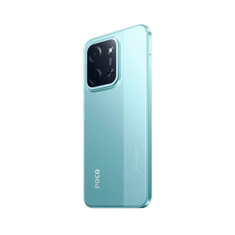 Xiaomi Poco C85 8 GB/256 GB Verde: traseira em verde menta brilhante, módulo de câmera retangular com três lentes e flash, laterais planas e acabamento