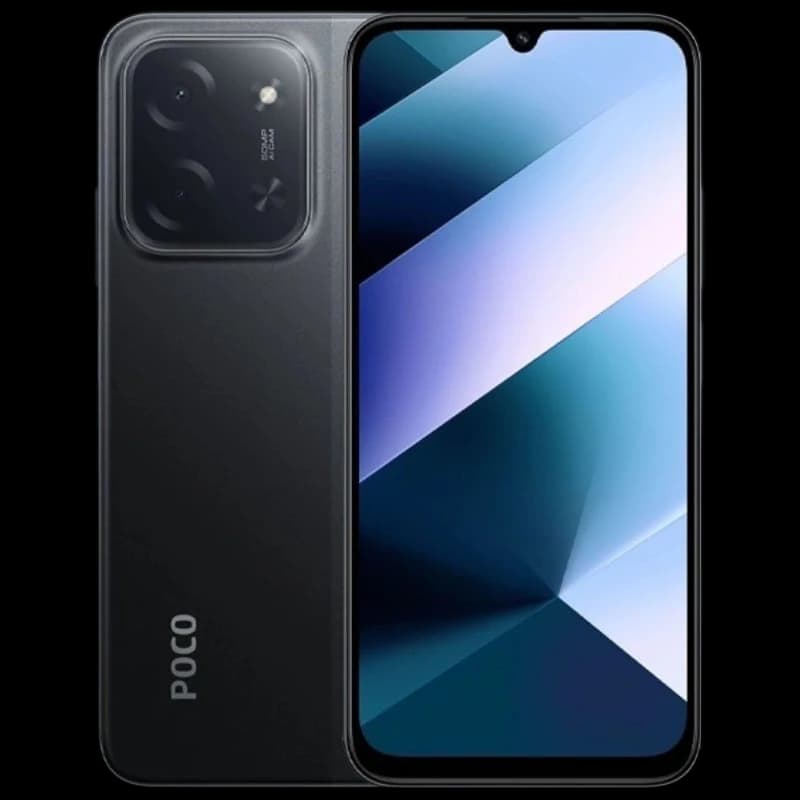 Xiaomi Poco C85 8GB/256GB Negro con pantalla notch en V, biseles delgados y gran módulo trasero dual con flash; acabado mate y logo POCO lateral