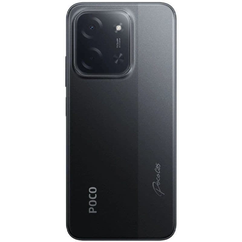 Xiaomi Poco C85 8GB/256GB Negro con tapa trasera mate en degradado oscuro, módulo de cámara rectangular doble con flash y logo Poco en la parte inferior