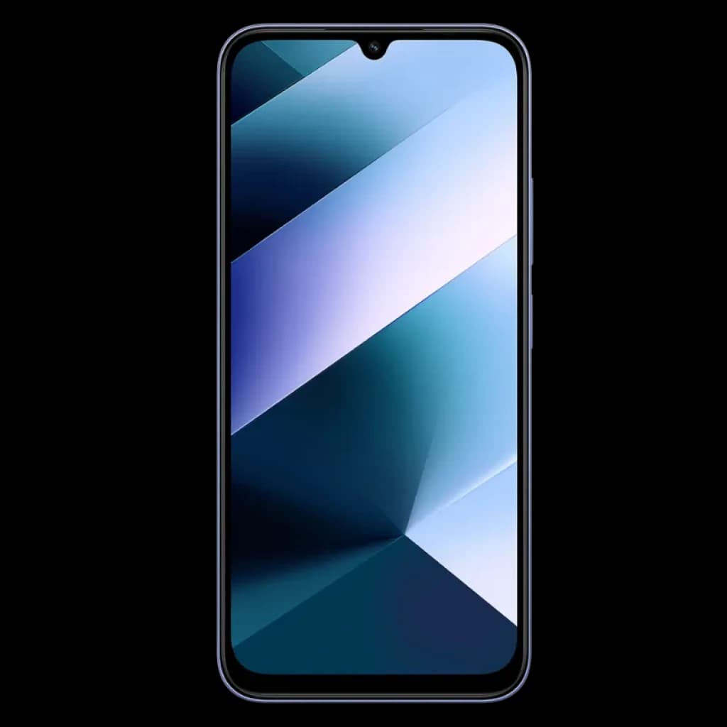 Xiaomi Poco C85 6 GB/128 GB Lilás com tela grande de bordas finas e notch em gota, display com degradê azul e estrutura lateral lilás elegante