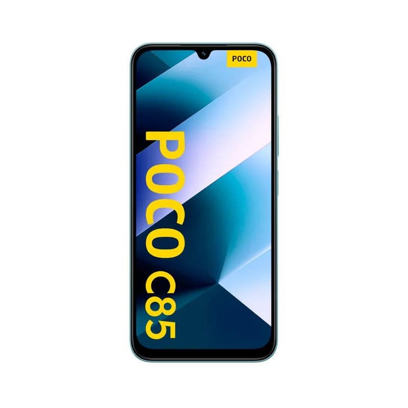 Xiaomi Poco C85 6GB/128GB Verde: tela grande com notch em gota, bordas finas e logotipo POCO C85 em destaque no ecrã; design moderno em verde.