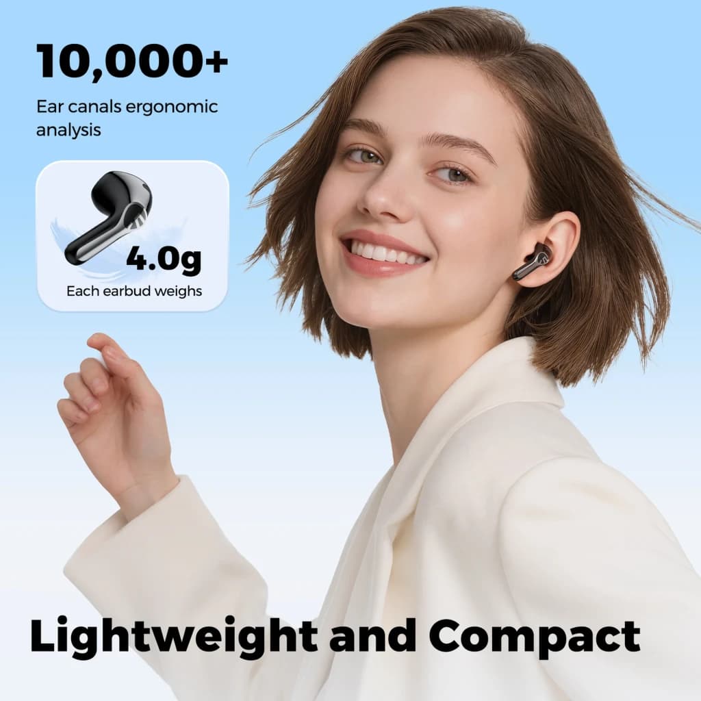 SoundPEATS Air6 HS Auriculares Bluetooth Negro con diseño tipo botón, acabado brillante, tallo corto y ajuste ergonómico ultraligero de 4 g cada auricular