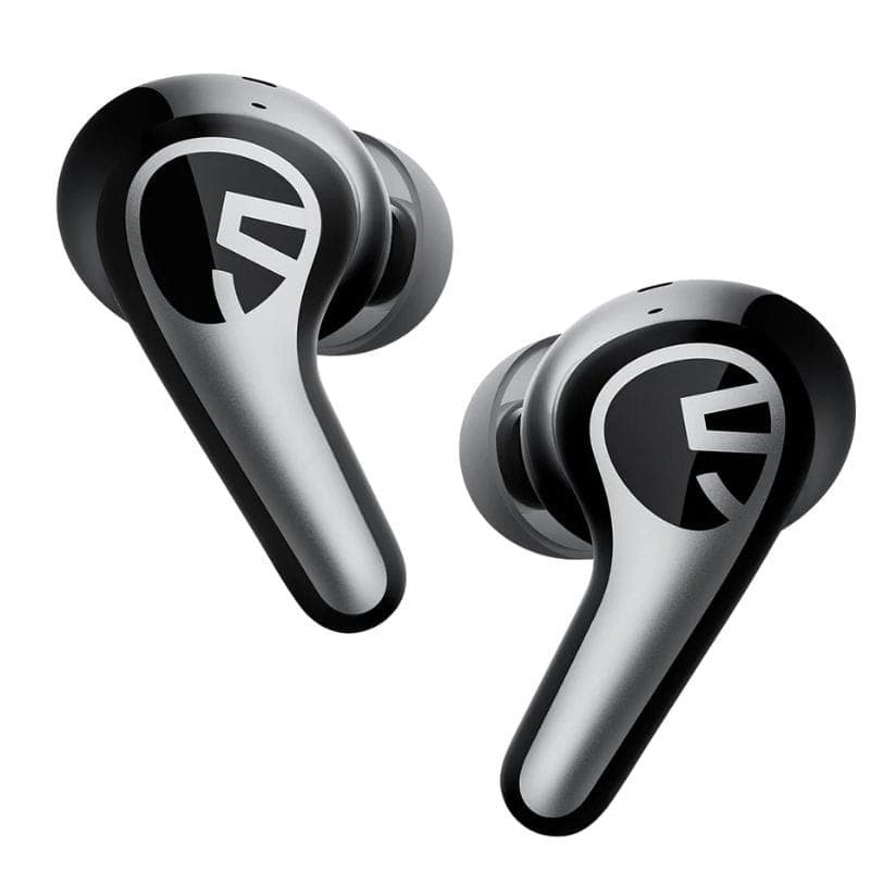 SoundPEATS C30 Auriculares Bluetooth Negro: earbuds intraurales negros con acabado metálico, diseño con vástago corto y logo brillante en la carcasa.