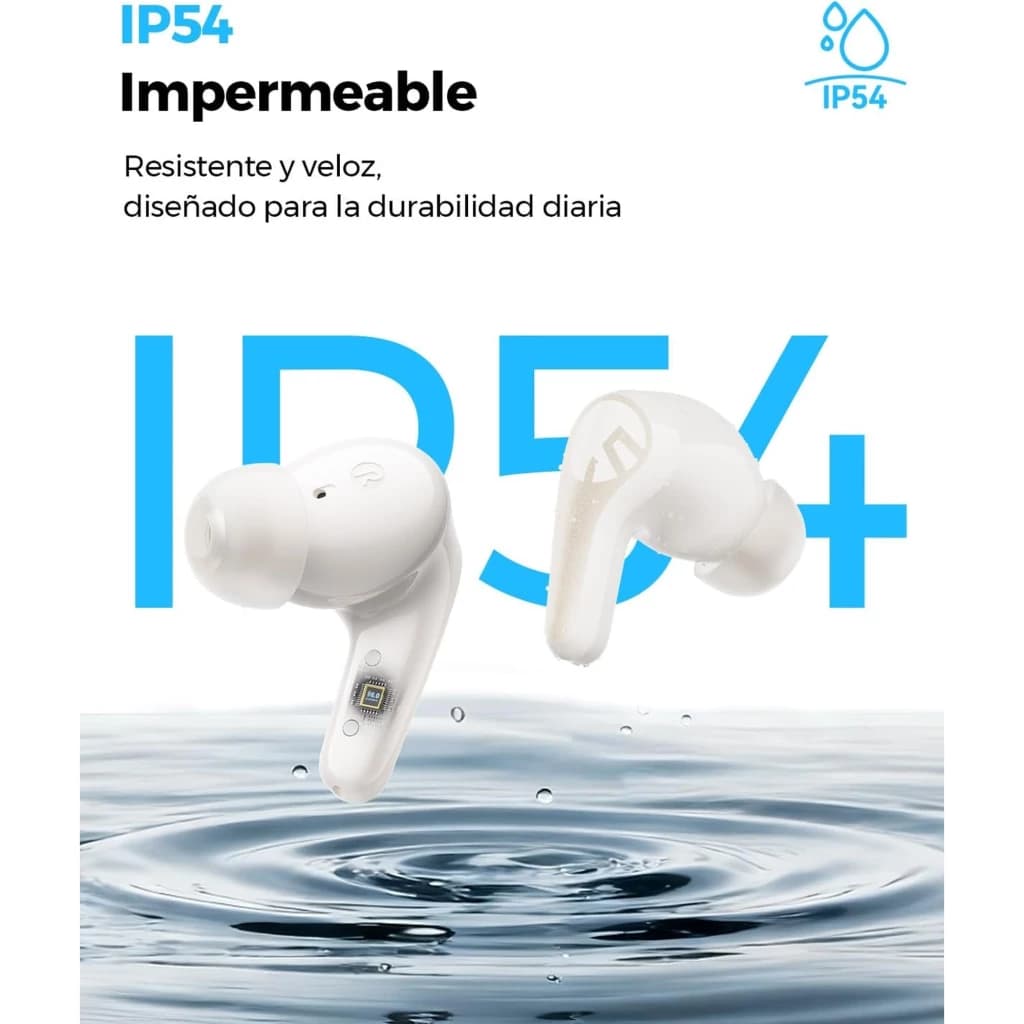 SoundPEATS C30 Auriculares Bluetooth Blanco con certificación IP54, diseño intraural compacto, carcasa brillante y detalles translúcidos en el cuerpo