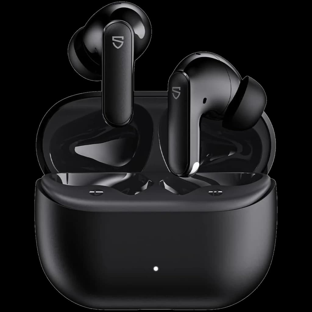Soundpeats Q3 PRO Negro con estuche de carga mate; auriculares intraurales con puntas de silicona, tallos alargados y luz LED frontal en el estuche