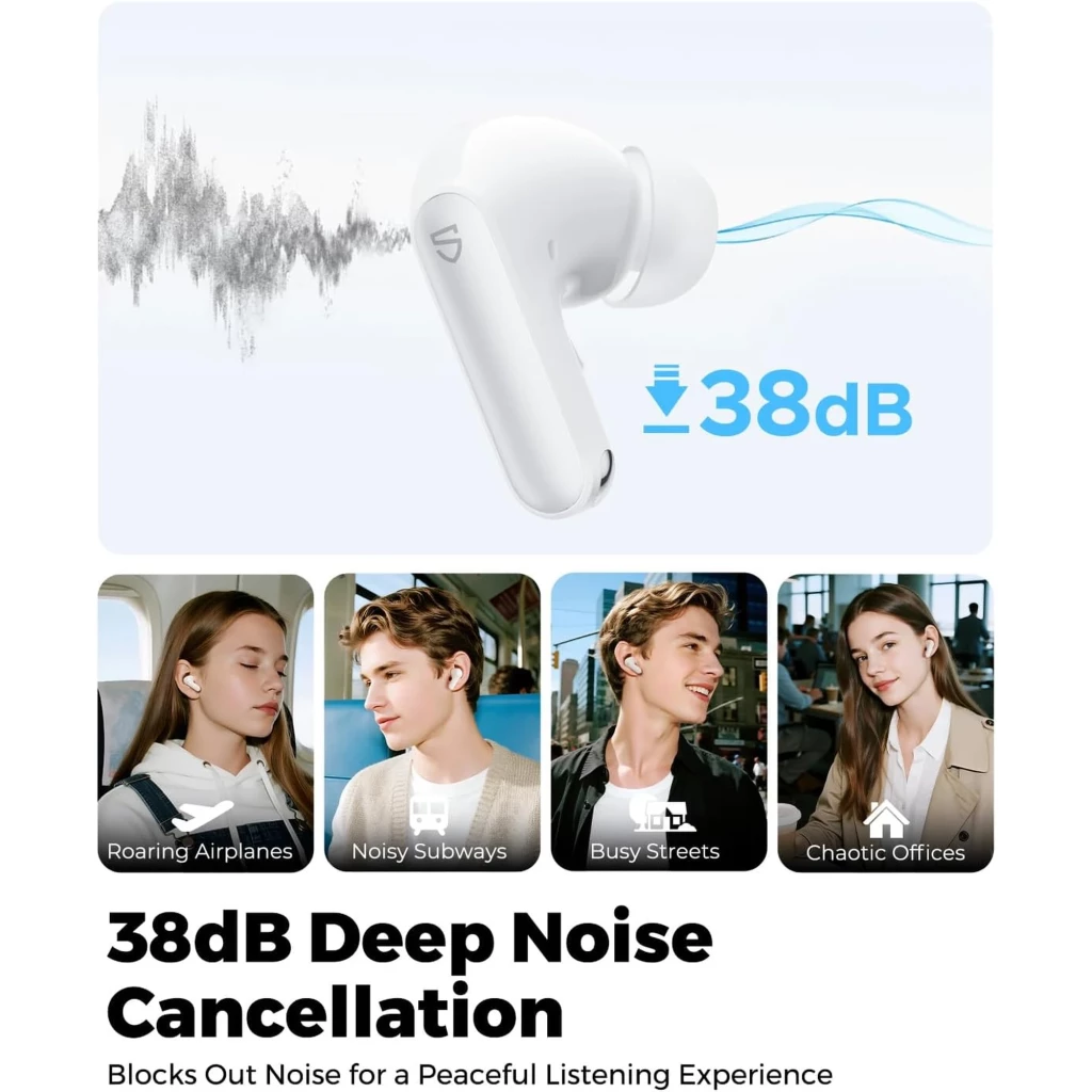 Soundpeats Q3 PRO Blanco con estuche de carga mate; auriculares intraurales con puntas de silicona, tallos alargados y luz LED frontal en el estuche - Ítem1