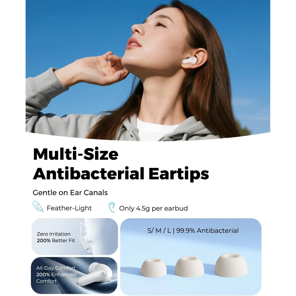 Soundpeats Q3 PRO Blanco con estuche de carga mate; auriculares intraurales con puntas de silicona, tallos alargados y luz LED frontal en el estuche - Ítem5