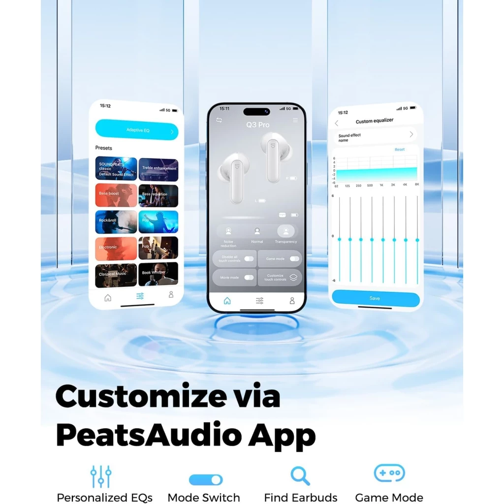 Soundpeats Q3 PRO Blanco con estuche de carga mate; auriculares intraurales con puntas de silicona, tallos alargados y luz LED frontal en el estuche - Ítem8