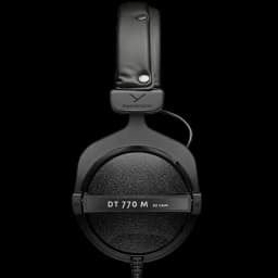 Beyerdynamic DT 770 M 80 Ω, auscultadores de estúdio fechados em preto, concha circular texturizada, arco acolchoado em couro e cabo em espiral fixo