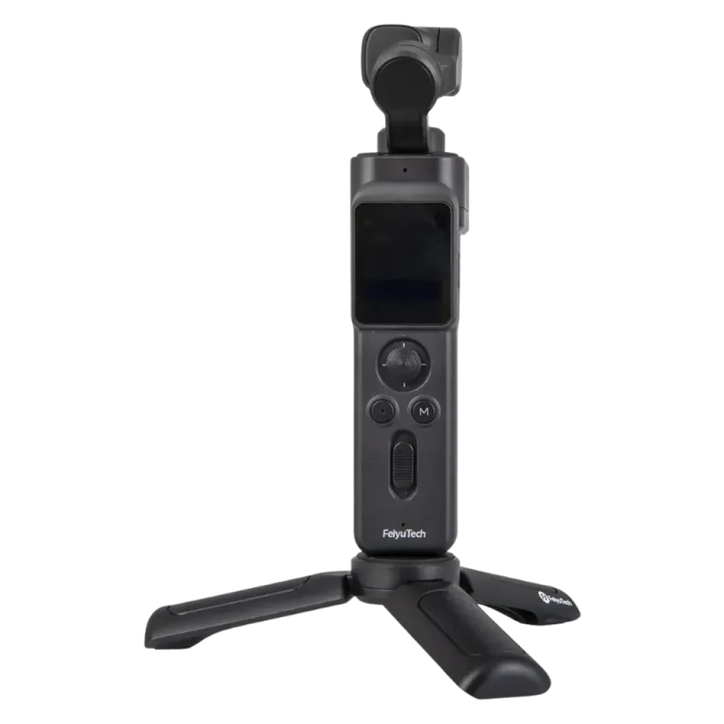 Cámara compacta 4K 60fps con módulo de lente estabilizado y mango desmontable con pantalla, joystick y botones; diseño portátil en color negro - Ítem1