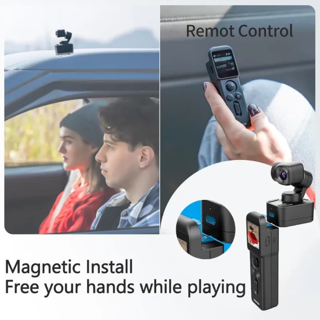 FeiyuTech Pocket 3 4K 60fps avec poignée amovible, objectif à cardan, télécommande, base magnétique pour montage et écran couleur pour prévisualisation