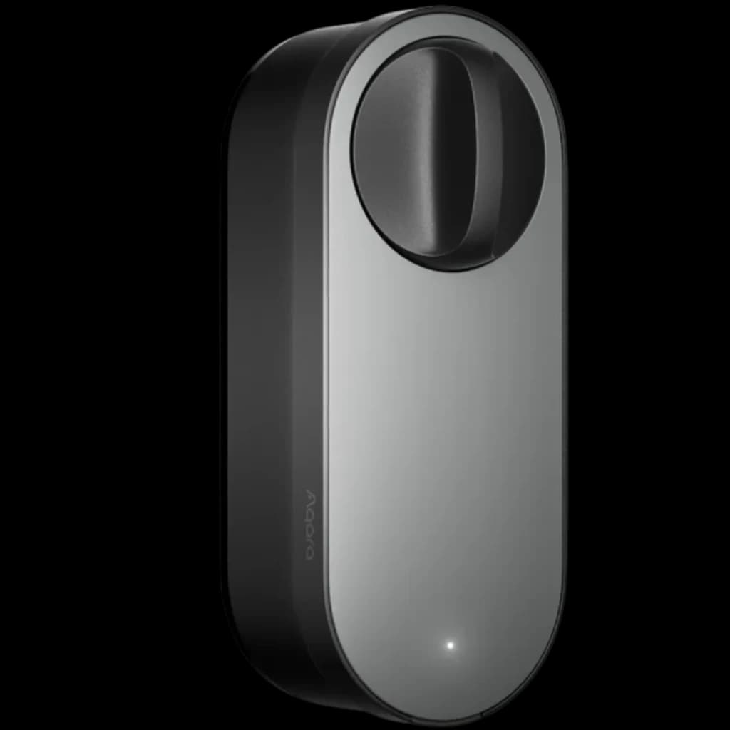 AQARA Smart Lock U200 Lite Noir, module de serrure intelligent noir et gris, design épuré, molette ergonomique, LED discrète, fermeture auto, usage nocturne