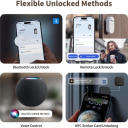 AQARA Smart Lock U200 Lite Noir avec déverrouillage Bluetooth, à distance, contrôle vocal et autocollant NFC, affiché sur smartphone et enceinte smart