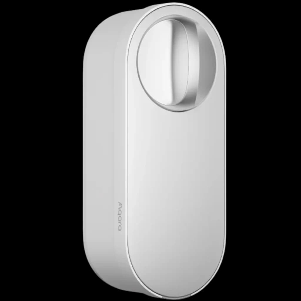 AQARA Smart Lock U200 Lite em acabamento cinza fosco, corpo oval compacto com botão giratório prateado e bordas arredondadas para fecho automático silencioso
