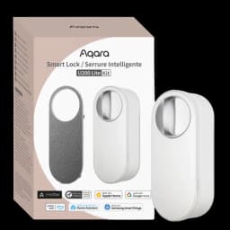 AQARA Smart Lock U200 Lite com corpo branco minimalista, módulo cilíndrico prateado e capa cinza texturizada, compatível Matter e ecossistemas Apple e Google