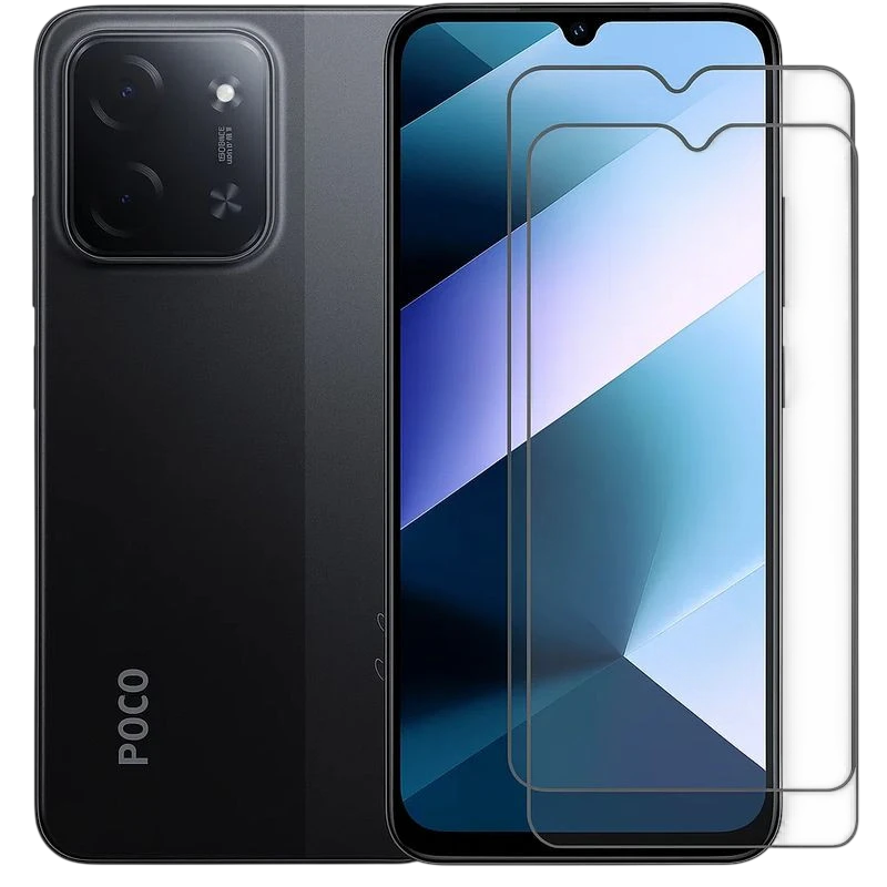 Pack x2 protectores de cristal templado 3D para Xiaomi Poco C85; cobertura full screen con notch en U, bordes curvos, alta transparencia y ajuste preciso. - Ítem