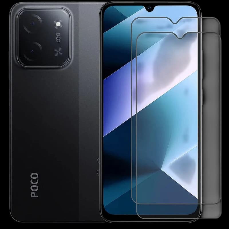 Pack x2 películas de vidro temperado para Xiaomi Poco C85, cobertura Full Screen 3D com bordas curvas, alta transparência e recorte para notch.