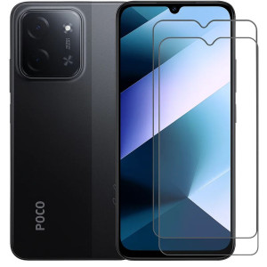 Pack x2 protectores de cristal templado 3D para Xiaomi Poco C85; cobertura full screen con notch en U, bordes curvos, alta transparencia y ajuste preciso.
