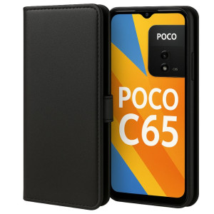 Funda libro 360º Protection Xiaomi Poco C85 Negro con acabado mate, cierre magnético y tapa con ranuras; protege pantalla y bordes con estilo sobrio