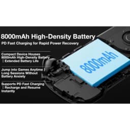 Batería de alta densidad 8000 mAh en consola Ayaneo Konkr Pocket FIT negra, con PD fast charging y diseño interno compacto para mayor autonomía