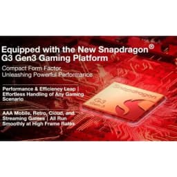 Chip Snapdragon G3 Gen 3 en rojo sobre placa base, destaca potencia y eficiencia para juegos móviles, retro, nube y streaming en formato compacto