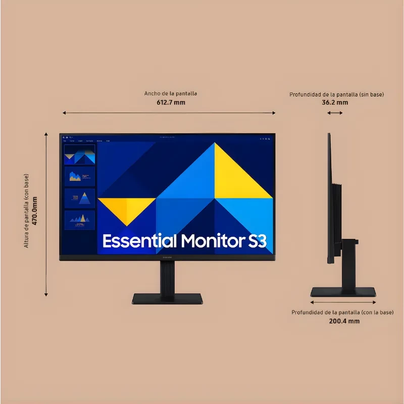 Monitor Samsung S24D304GAU 24 Full HD com tela plana, bordas finas, base retangular ajustável e taxa de 100 Hz, ideal para trabalho e entretenimento - Item3