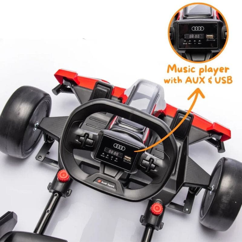 Audi GoKart 24V Rouge - Voiture électrique pour enfants, avec connecteurs pour musique