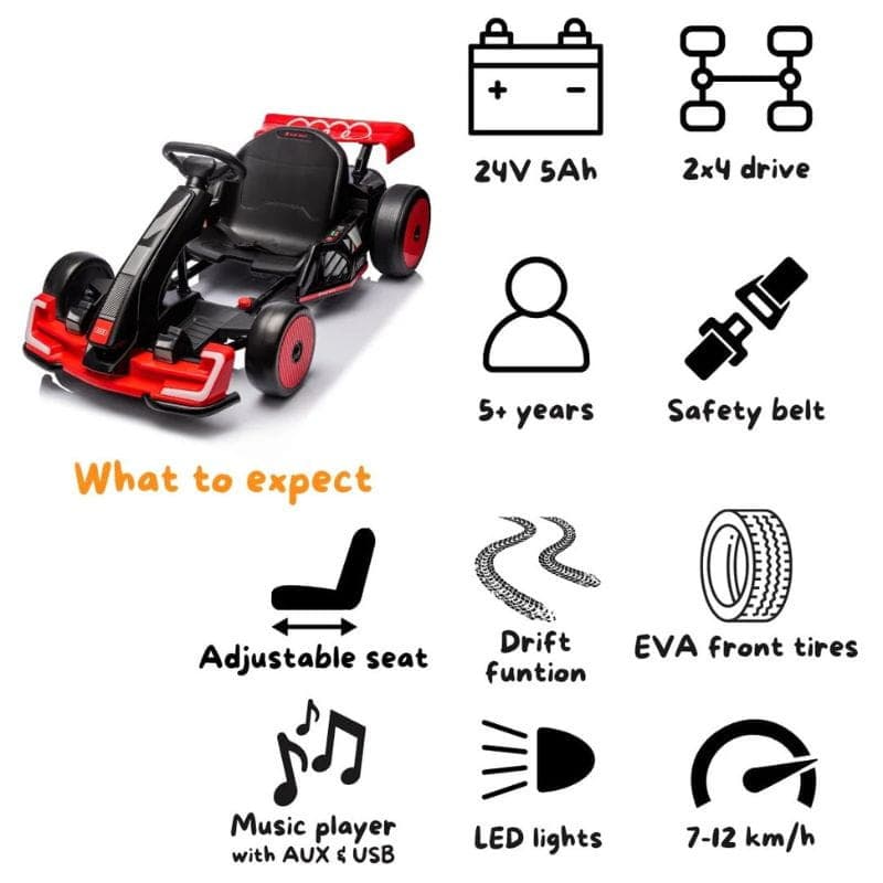 Audi GoKart 24V Rouge - Voiture électrique pour enfants, caractéristiques