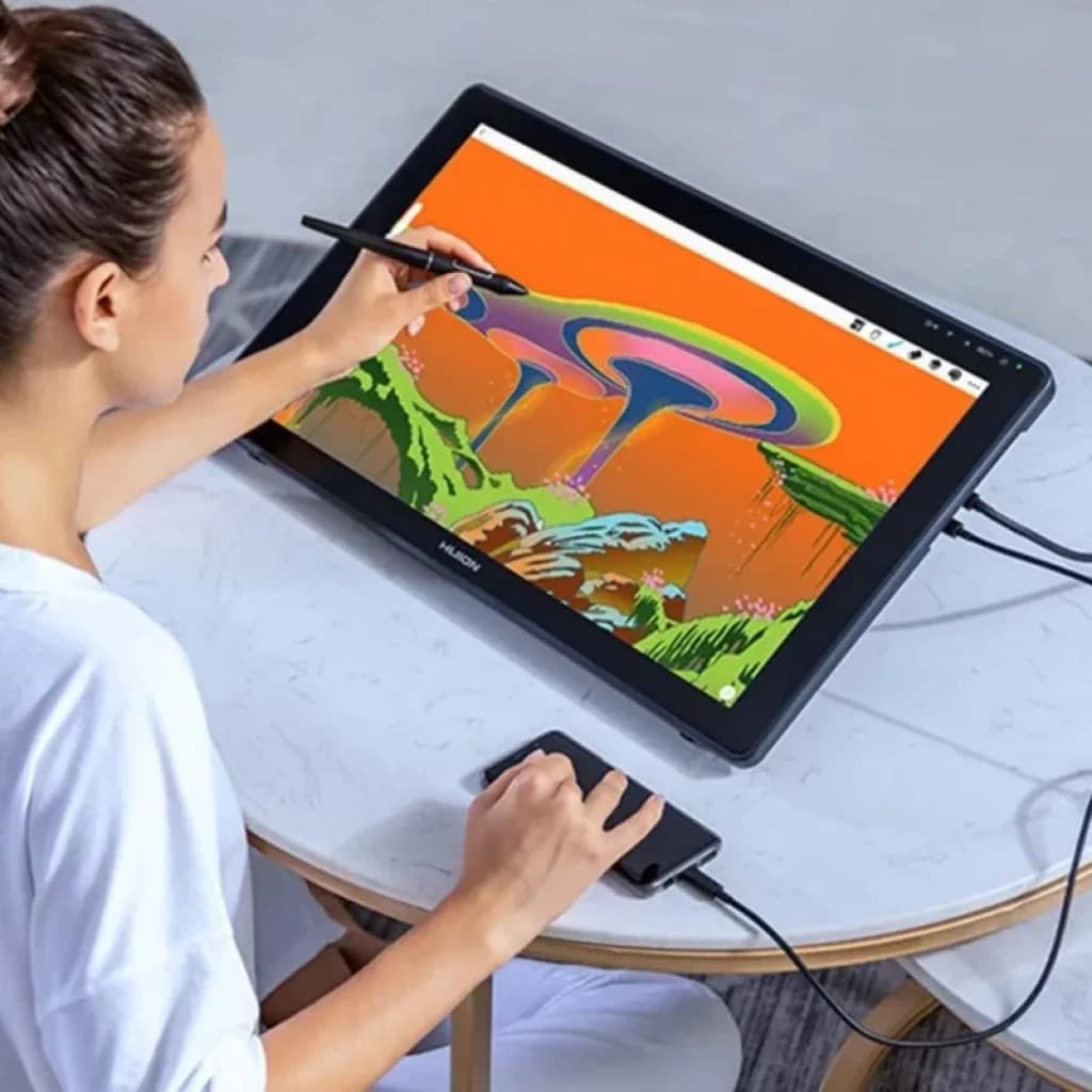 Huion Kamvas 22 Plus GS2202 tablette graphique 21,5 pouces Full HD avec stylet, grand écran antireflet, couleurs vives, connectée à PC et smartphone
