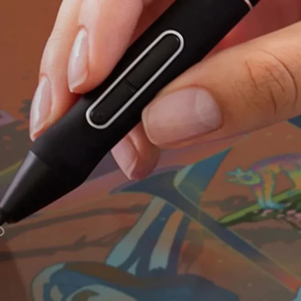 Stylet précis sur écran Full HD 21,5 pouces, surface antireflet, couleurs vives, lignes nettes et boutons sur le stylo pour un contrôle fluide