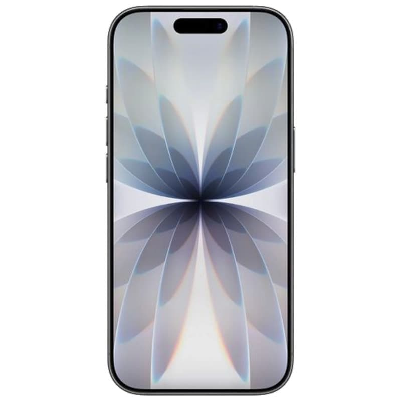 iPhone 17 256 Go Noir Version internationale avec écran bord à bord, bordures fines, îlot dynamique centré et motif floral géométrique sur l’écran