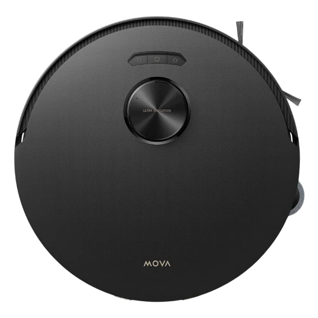 Mova Z50 Ultra Negro con base multifunción: triple depósito, dock automático y robot circular con sensor LiDAR; diseño elegante con detalles dorados. - Ítem1