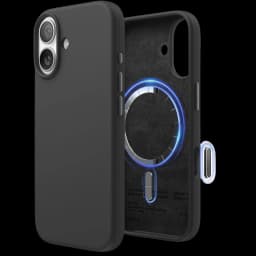 Funda Suave Magsafe Compatible iPhone 17 Negro con acabado mate, bordes elevados, doble cámara protegida, anillo magnético interno y botones precisos