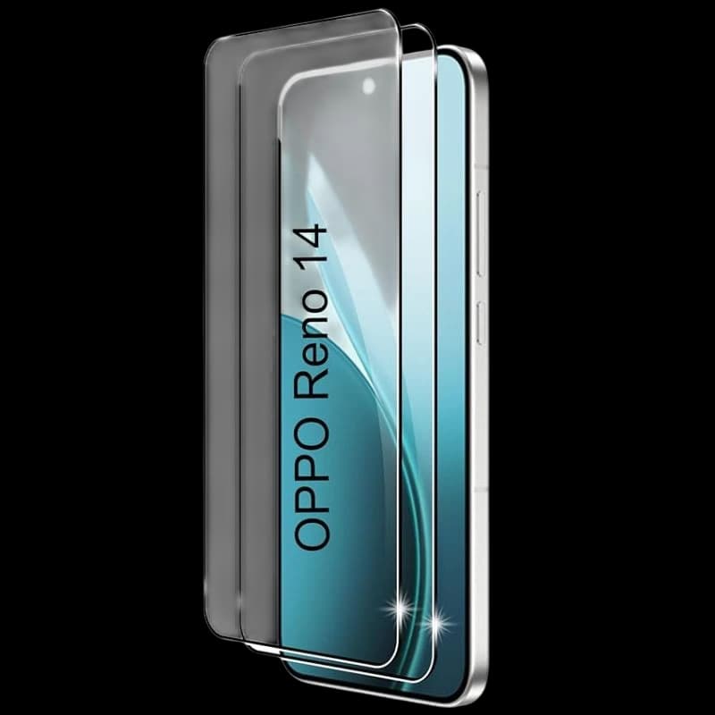 Pack x2 protector de cristal templado 3D para Oppo Reno14, cobertura Full Screen, bordes curvos, alta transparencia y resistencia a rayones y golpes