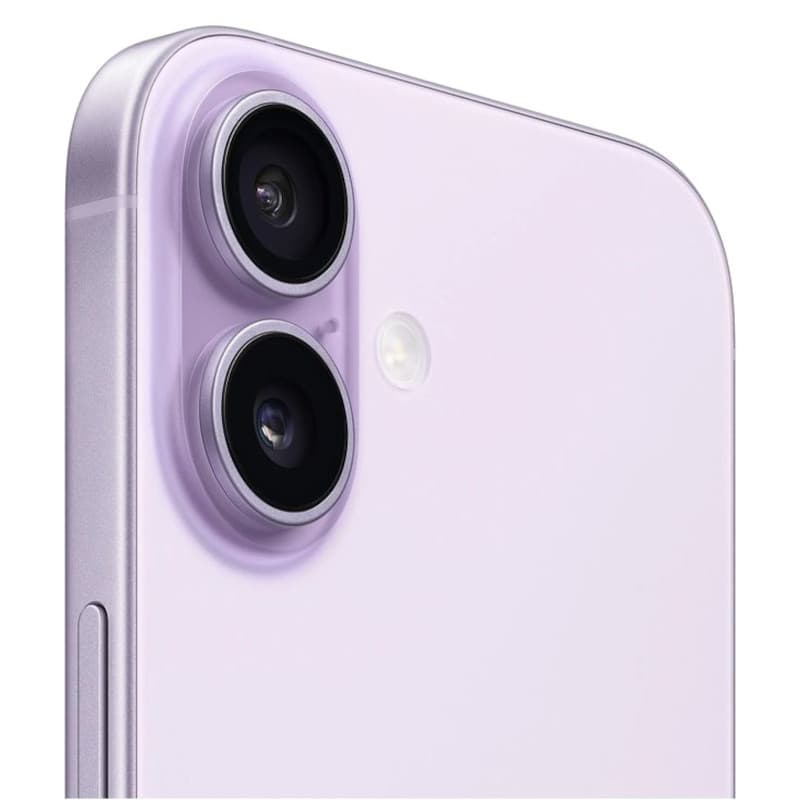 iPhone 17 256 Go Lavande Version internationale dos lavande, double appareil photo arrière proéminent avec anneaux métalliques et flash LED intégré