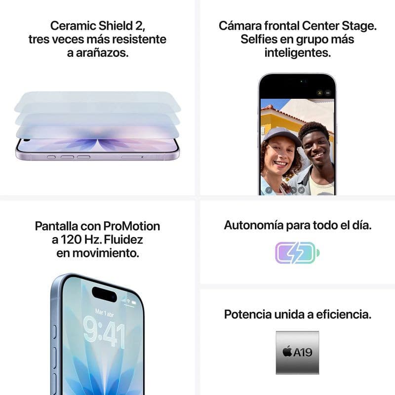 iPhone 17 256 Go Lavande version internationale avec écran ProMotion 120 Hz, Ceramic Shield 2, caméra frontale Center Stage et autonomie journée